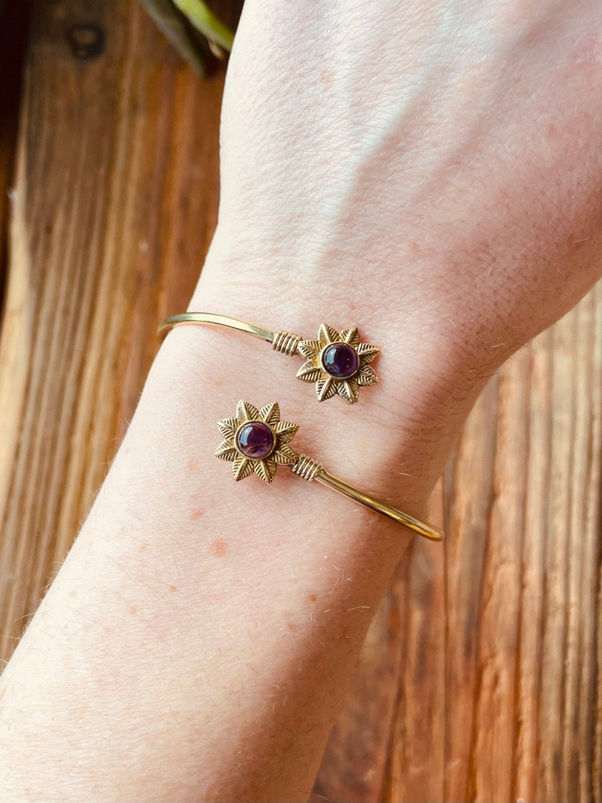 Moonstone Flower Boho Brass Bracelet