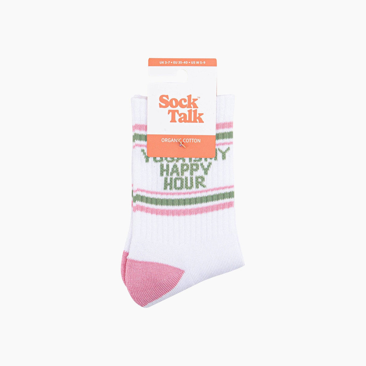 Yoga Is My Happy Hour Organic Cotton Sports Socks in White/Pink