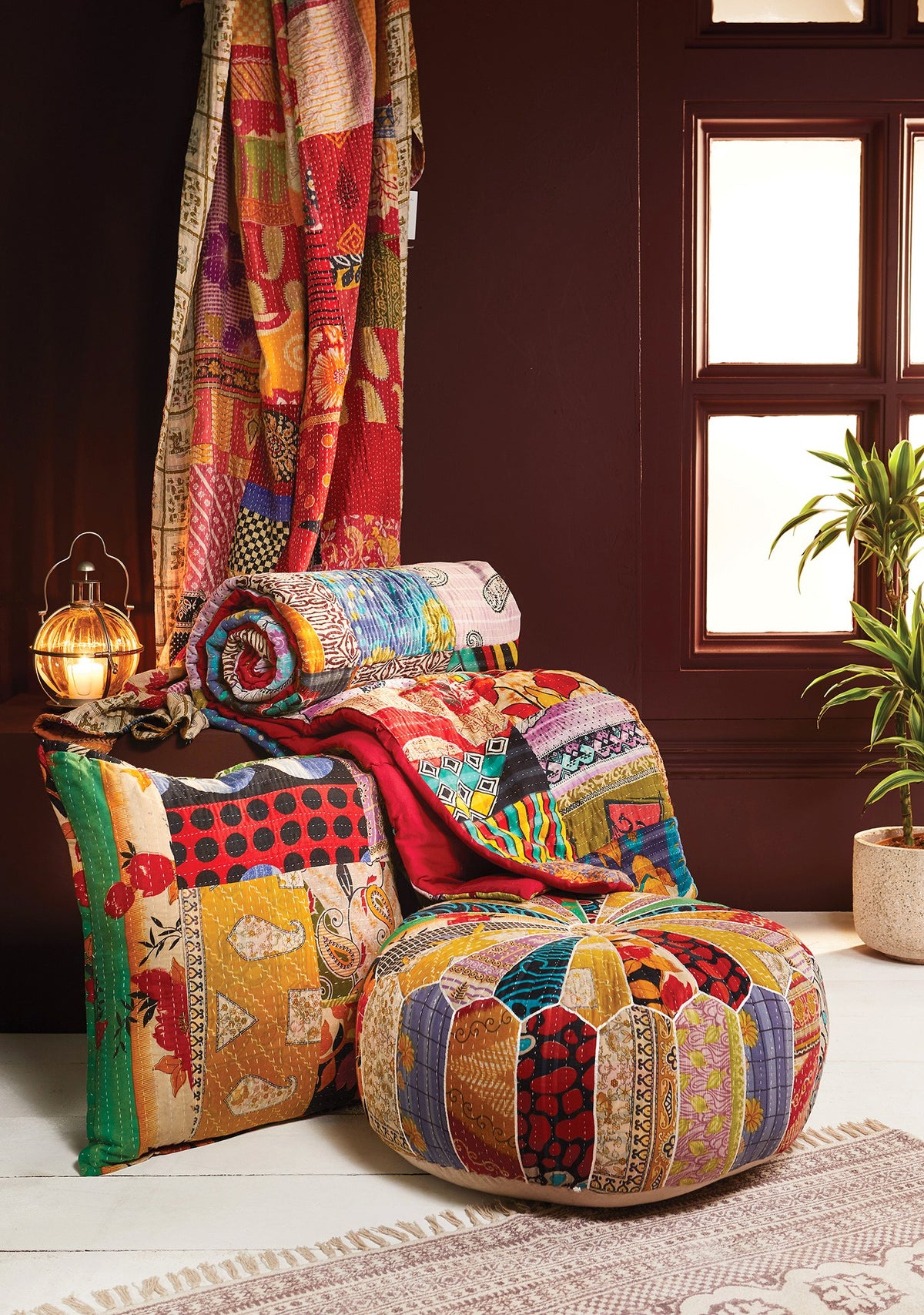 Vintage Kantha Pouffe