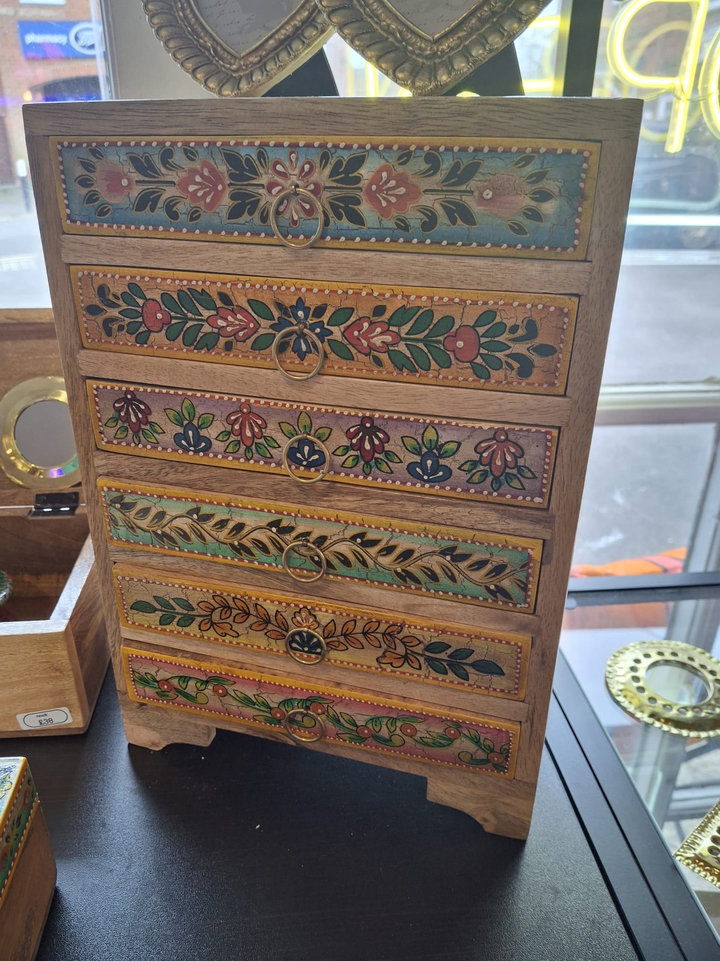 Storage: 6 Drawer hand painted mango wood chest