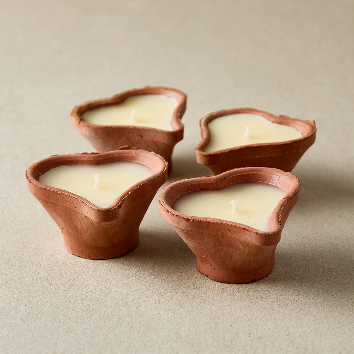 Heart-Shaped Terracotta Candles - Priya | 4 Rose Scented