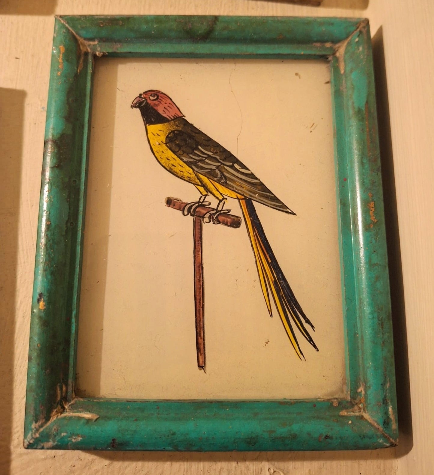 Artwork: Vintage framed Indian hand painted picture of a Bird