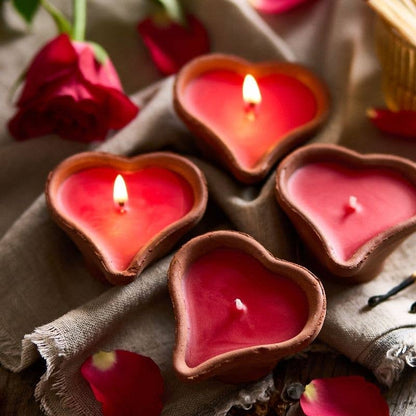 Heart-Shaped Terracotta Candles - Priya | 4 Rose Scented