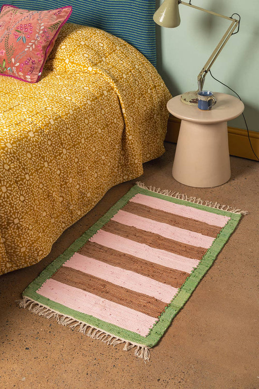 Pink & Ochre Striped Small Recycled Rug