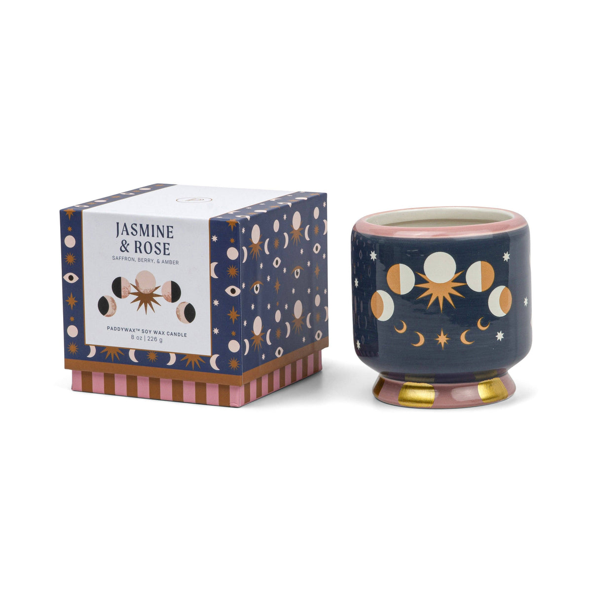 A Dopo 8oz./226g Moon Phases Ceramic Candle - Jasmine & Rose
