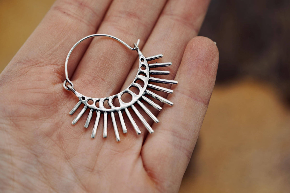 Sun & Moon Phase Cosmic Silver Earrings