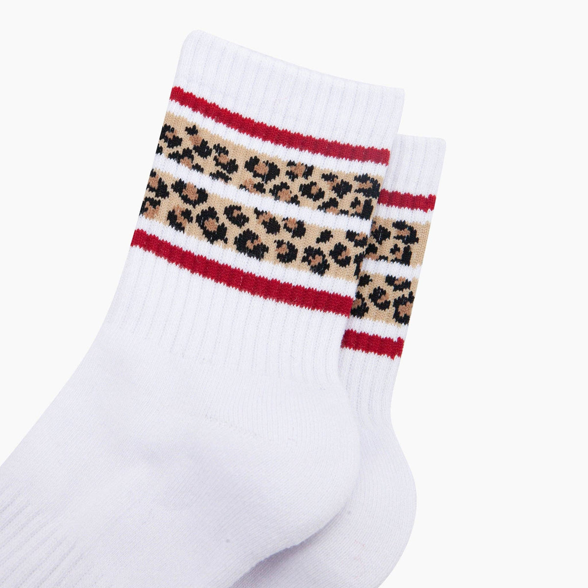 Leopard Print Striped Organic Cotton Sports Socks in White