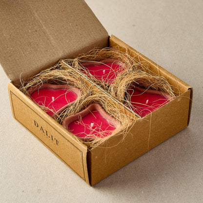 Heart-Shaped Terracotta Candles - Priya | 4 Rose Scented