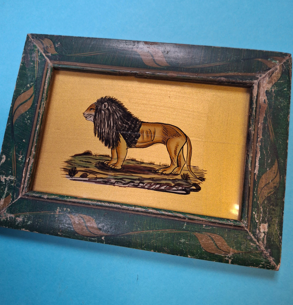 Indian Painting vintage wood frame