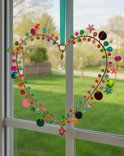 Handcrafted Wire Rainbow Love Heart Decoration – 13 cm