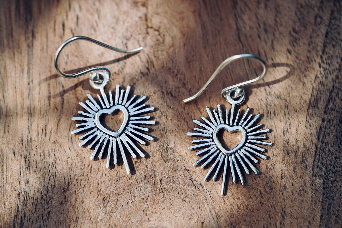 Silver Sacred Heart Earrings, Small Mexican Milagro Inspired Earrings