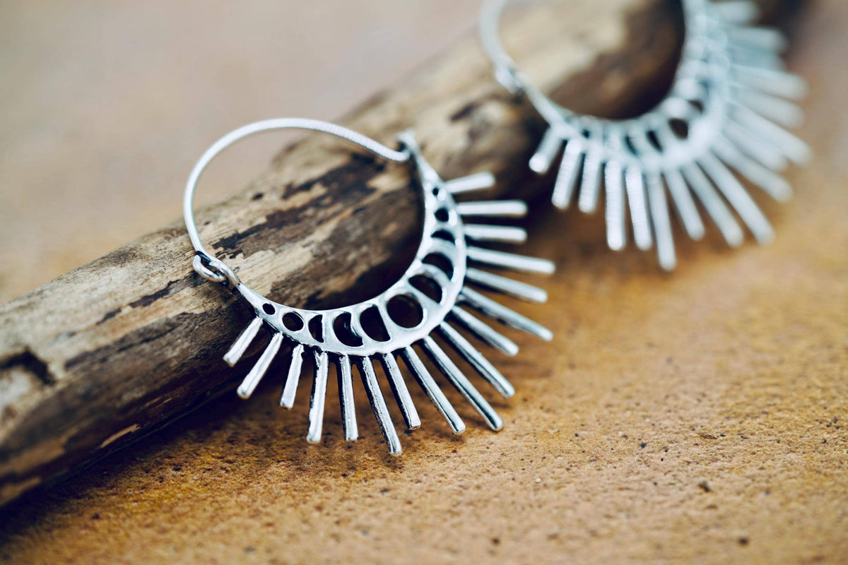 Sun & Moon Phase Cosmic Silver Earrings
