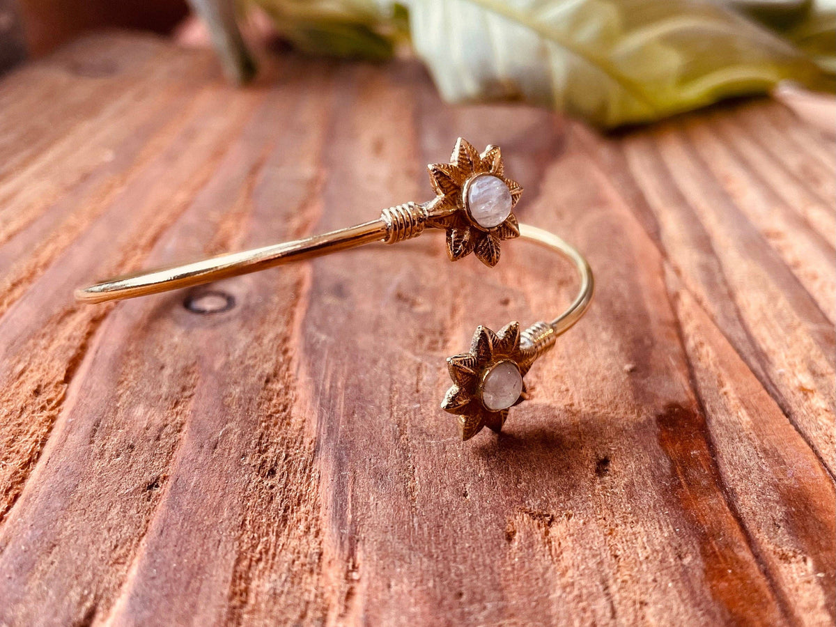 Moonstone Flower Boho Brass Bracelet