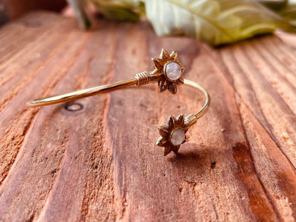 Moonstone Flower Boho Brass Bracelet