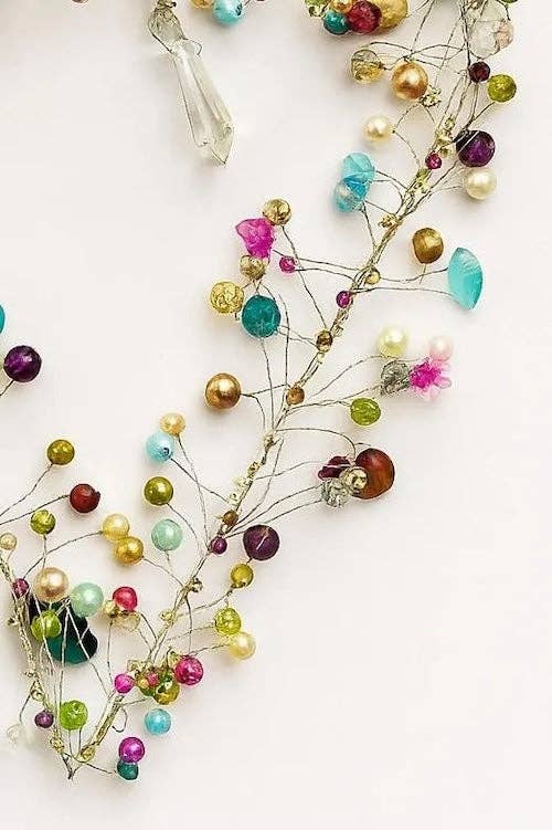 Handmade Beaded Wire Heart Decoration – Multicolour Hanging Ornament with Blue Ribbon | Wedding, Valentine & Love Gift