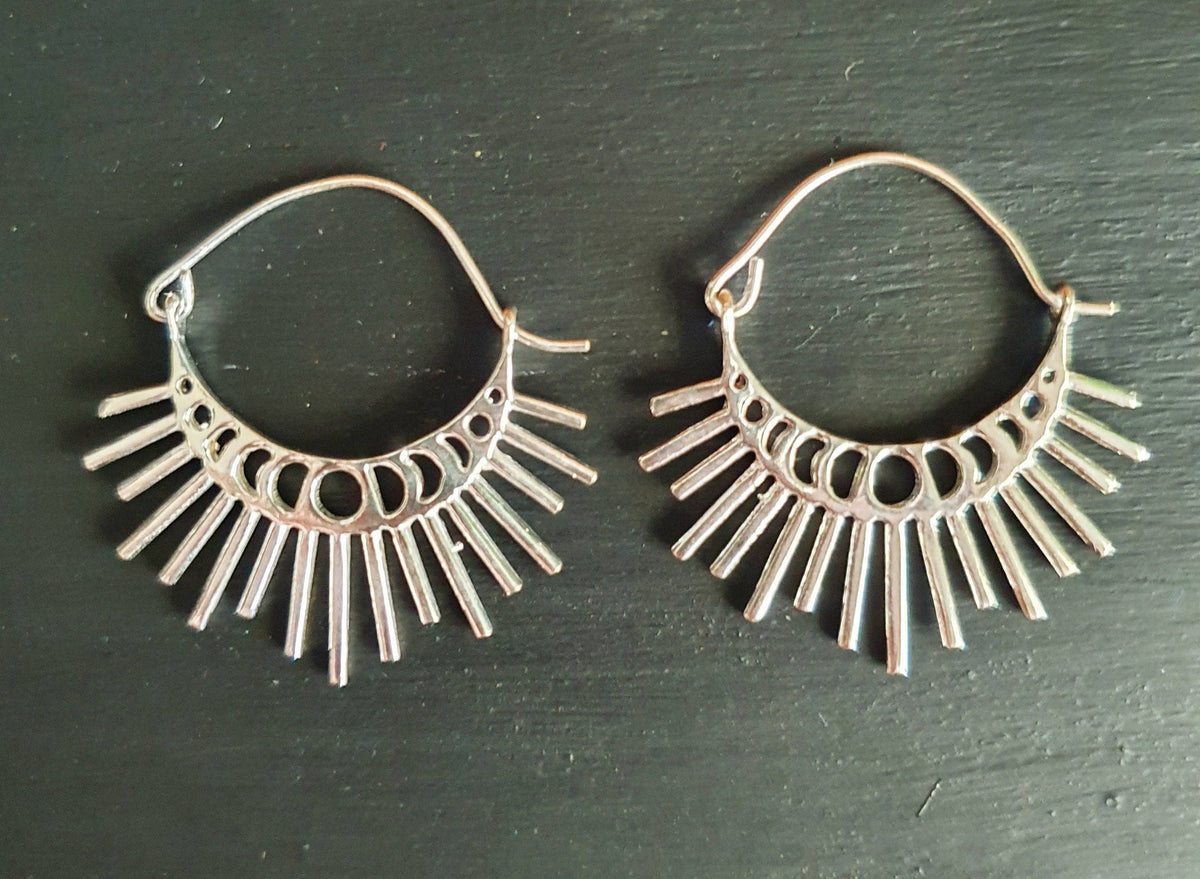 Sun & Moon Phase Cosmic Silver Earrings
