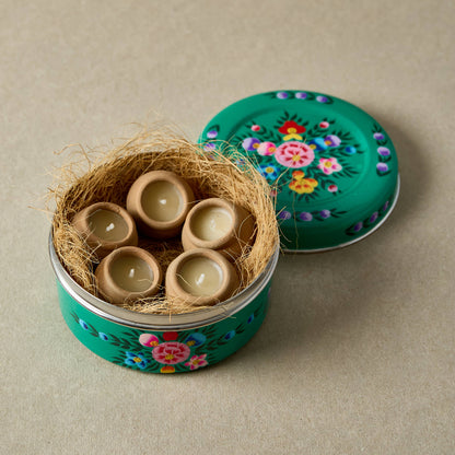 Reusable Hand-Painted Candle Tin | x5 Dalit Candles - Green