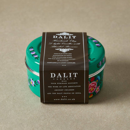 Reusable Hand-Painted Candle Tin | x5 Dalit Candles - Green
