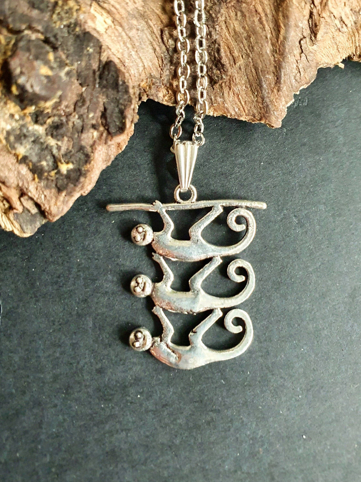 Three Monkeys Silver Necklace