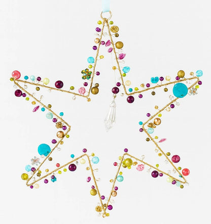 Handcrafted Wire Rainbow 6 Point Star Decoration Light Blue Ribbon – 19 cm x 22 cm