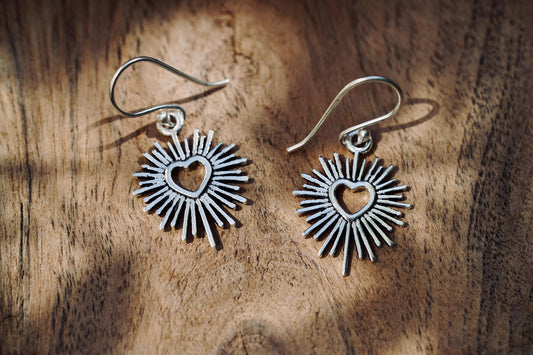 Silver Sacred Heart Earrings, Small Mexican Milagro Inspired Earrings