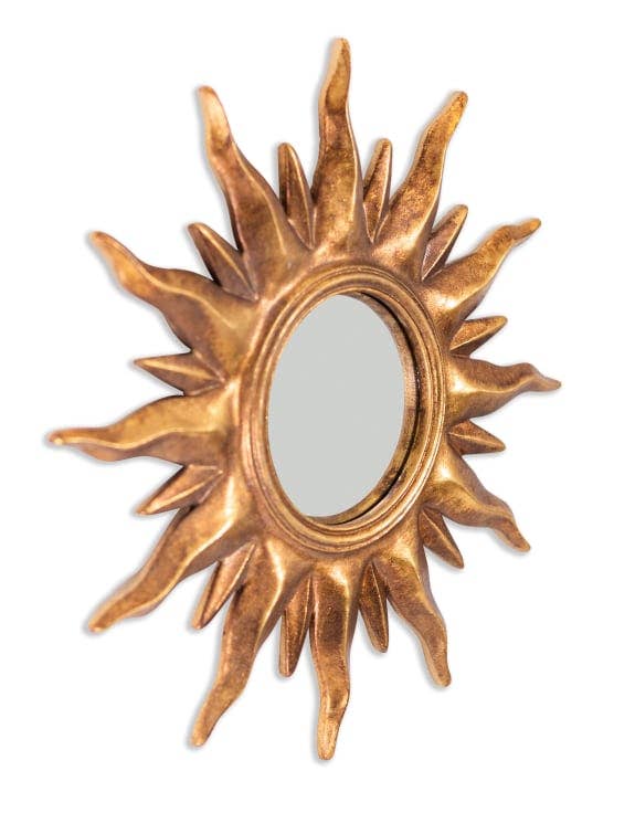 Antique Gold Sunburst Framed Small Convex Mirror