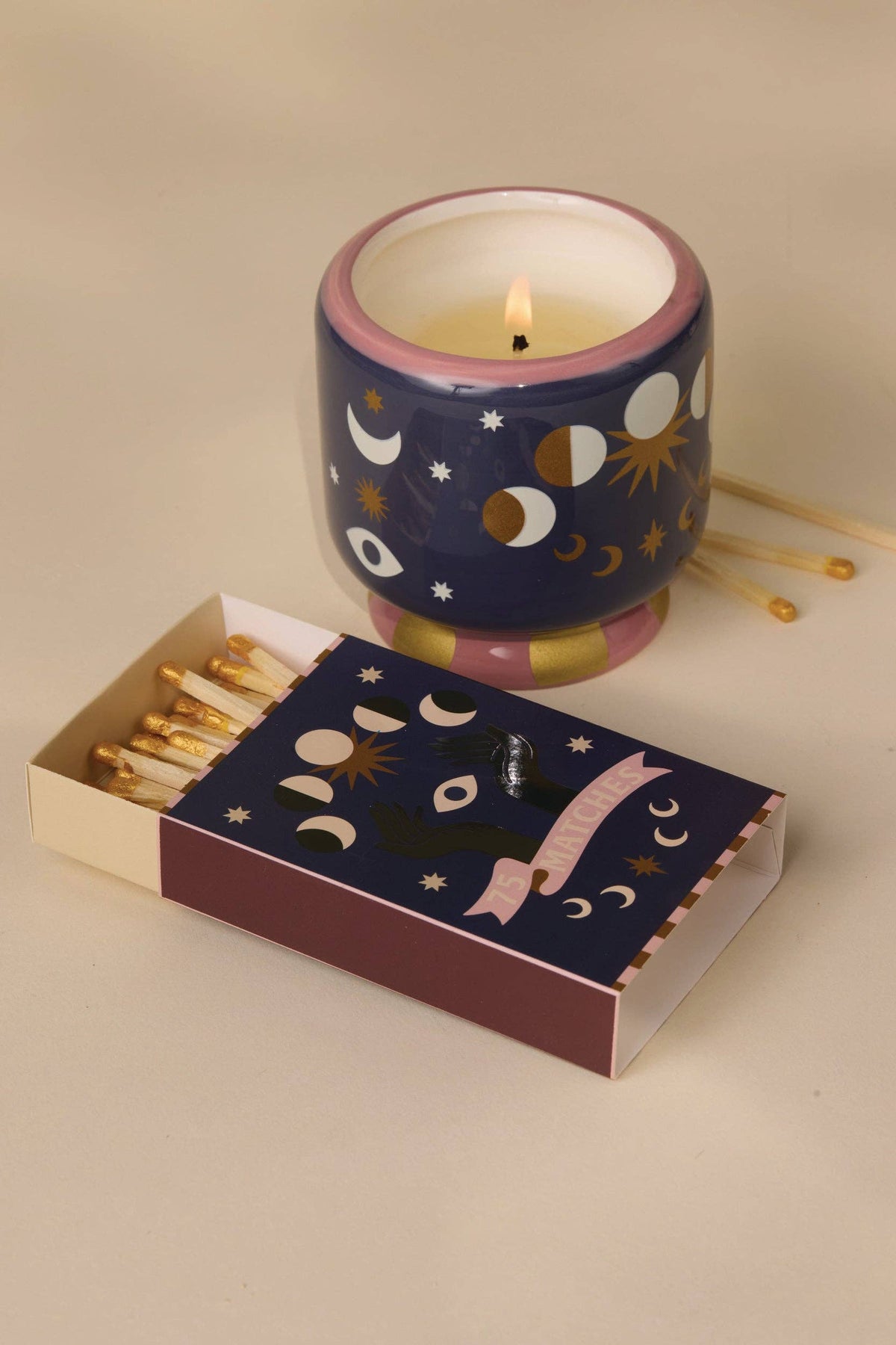 A Dopo 8oz./226g Moon Phases Ceramic Candle - Jasmine & Rose