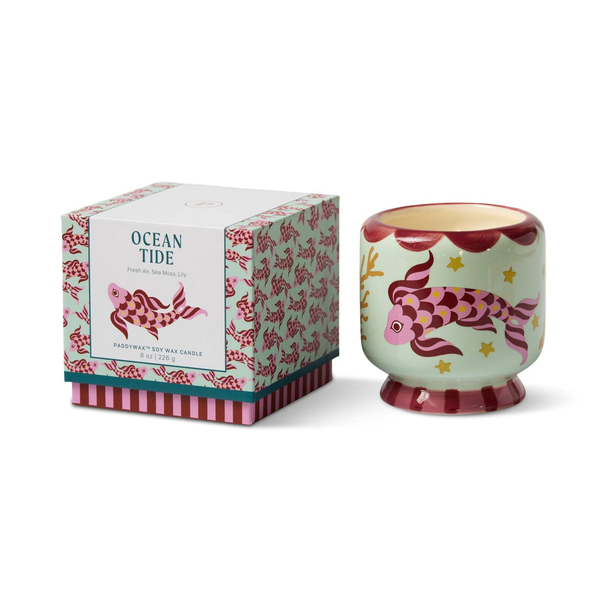 A Dopo 8oz/226g Koi Fish Ceramic Candle - Sea Salt & Sage