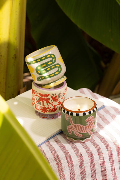 A Dopo 8 oz./226g Tiger Ceramic Candle - Black Cedar & Fig