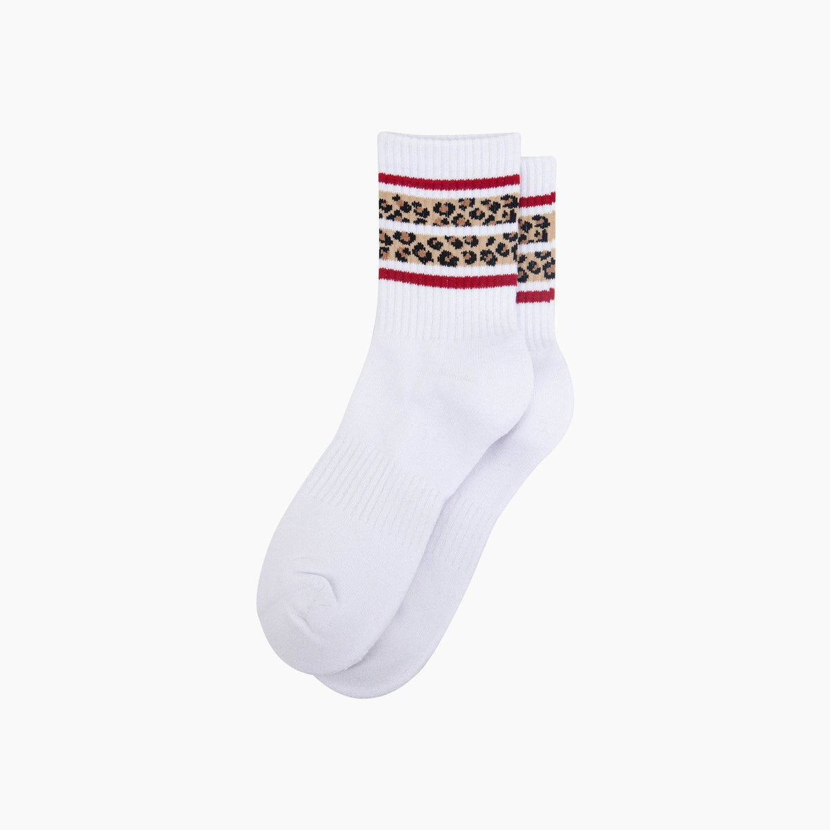 Leopard Print Striped Organic Cotton Sports Socks in White