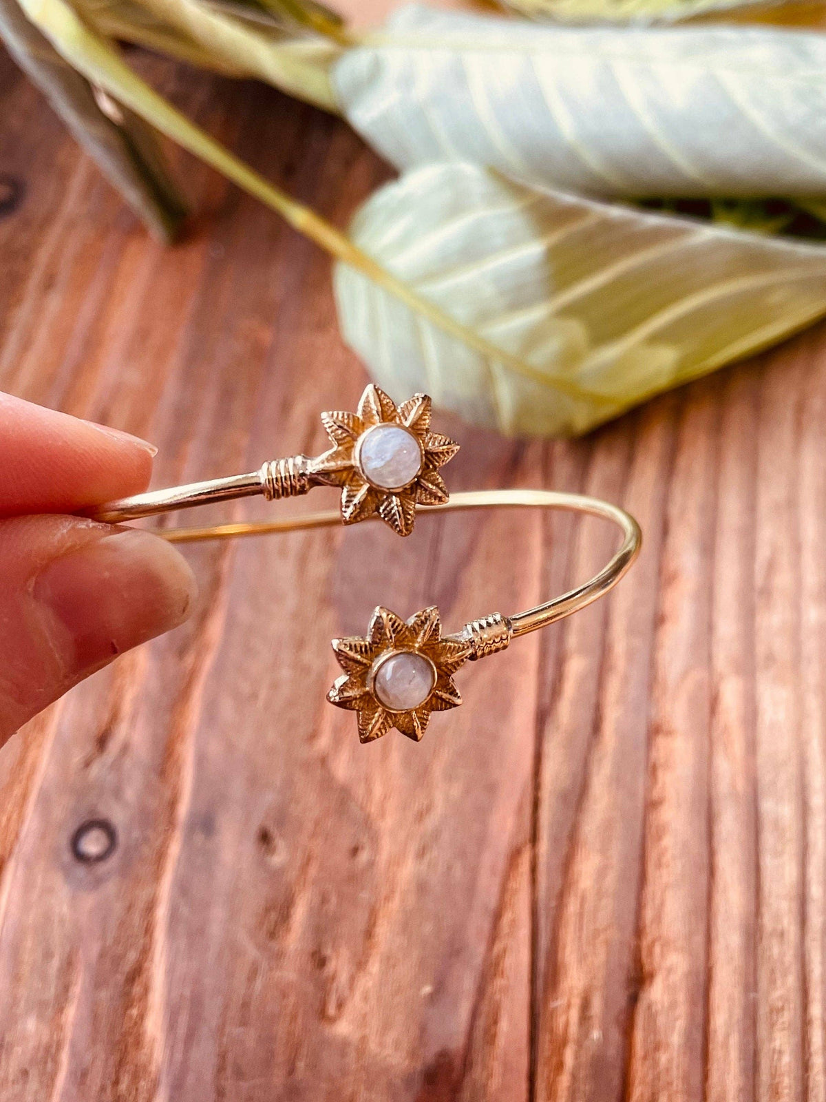 Moonstone Flower Boho Brass Bracelet