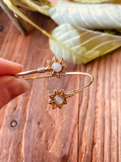Moonstone Flower Boho Brass Bracelet