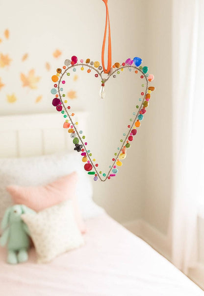Handcrafted Wire Rainbow Long Love Heart Decoration – 11 cm x 16 cm