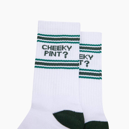 Cheeky Pint? Organic Cotton Sports Socks in White/Green