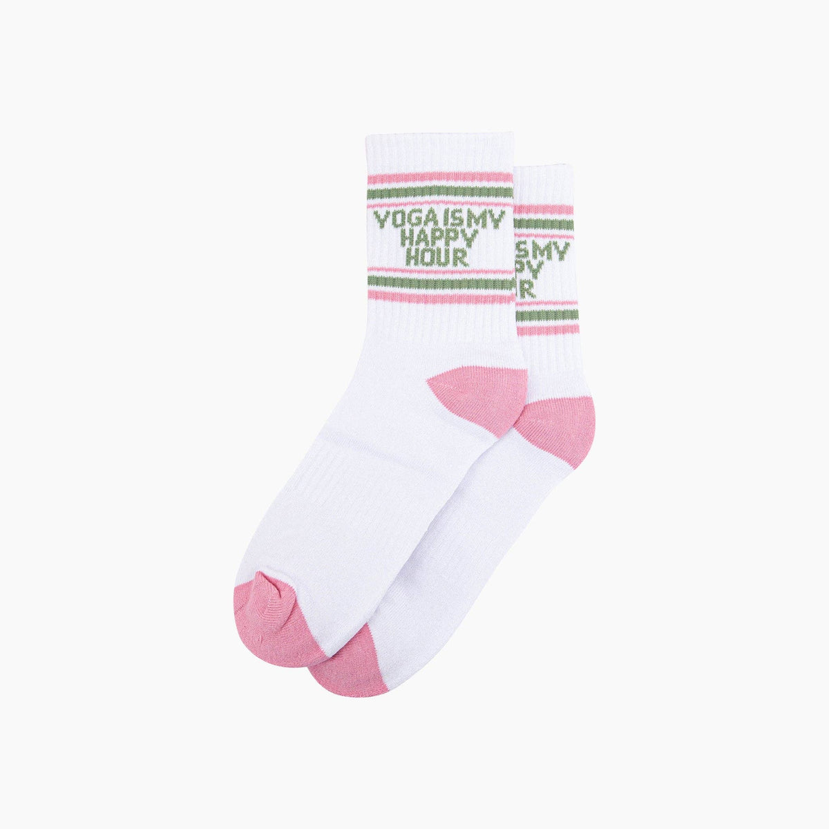 Yoga Is My Happy Hour Organic Cotton Sports Socks in White/Pink