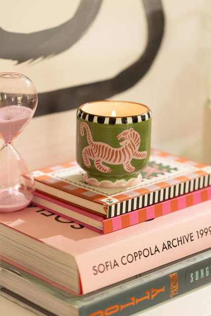 A Dopo 8 oz./226g Tiger Ceramic Candle - Black Cedar & Fig