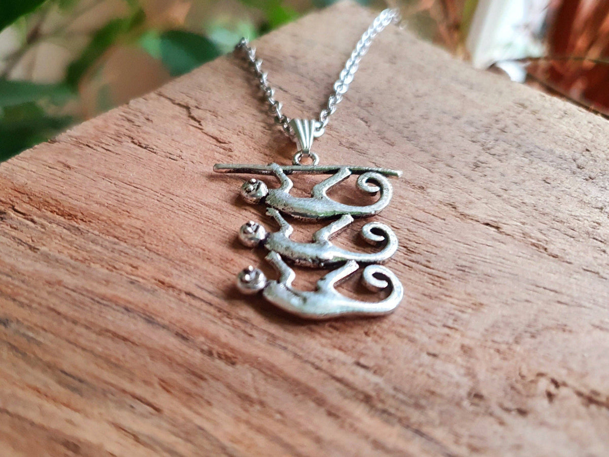 Three Monkeys Silver Necklace
