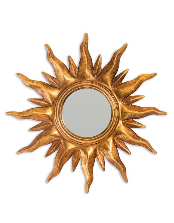 Antique Gold Sunburst Framed Small Convex Mirror