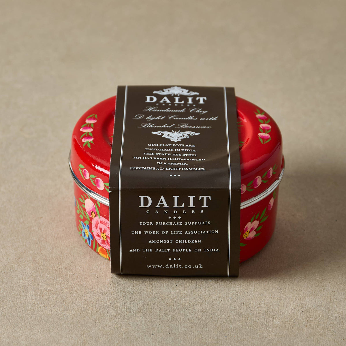 Hand-Painted Candle Gift Tin | x5 Dalit Candles - Red