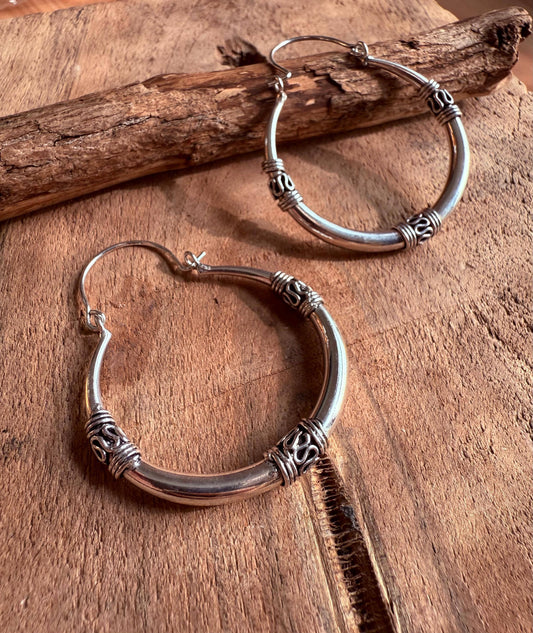Silver Tribal Hoop Earrings