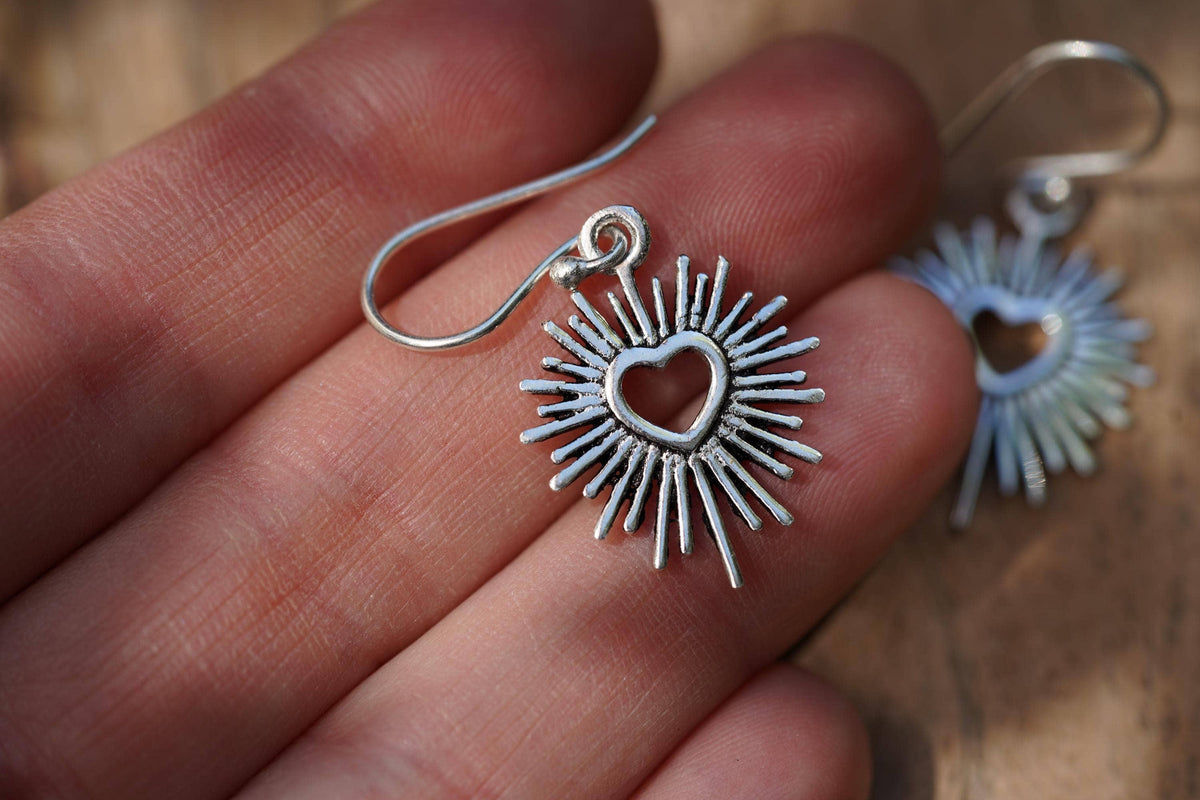 Silver Sacred Heart Earrings, Small Mexican Milagro Inspired Earrings