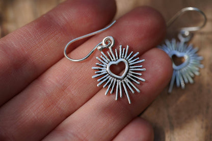 Silver Sacred Heart Earrings, Small Mexican Milagro Inspired Earrings