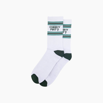 Cheeky Pint? Organic Cotton Sports Socks in White/Green