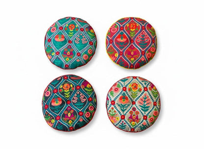 Round Floor Cushion Handmade Indian Embroidered 40cm Cotton Yoga & Seating Pad - 2 Colours