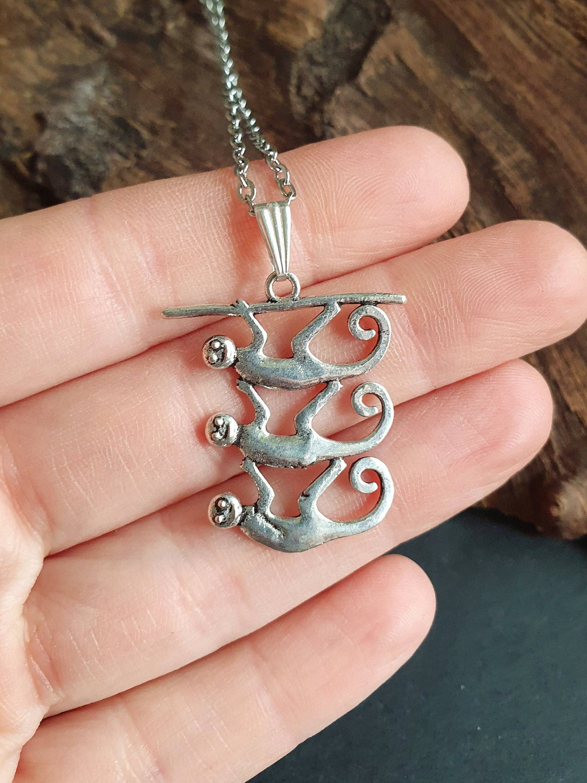 Three Monkeys Silver Necklace