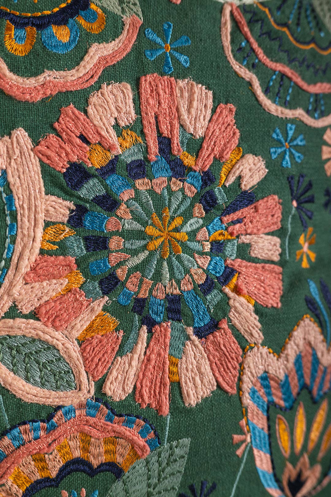 Sea Green Floral Embroidered Cushion Cover