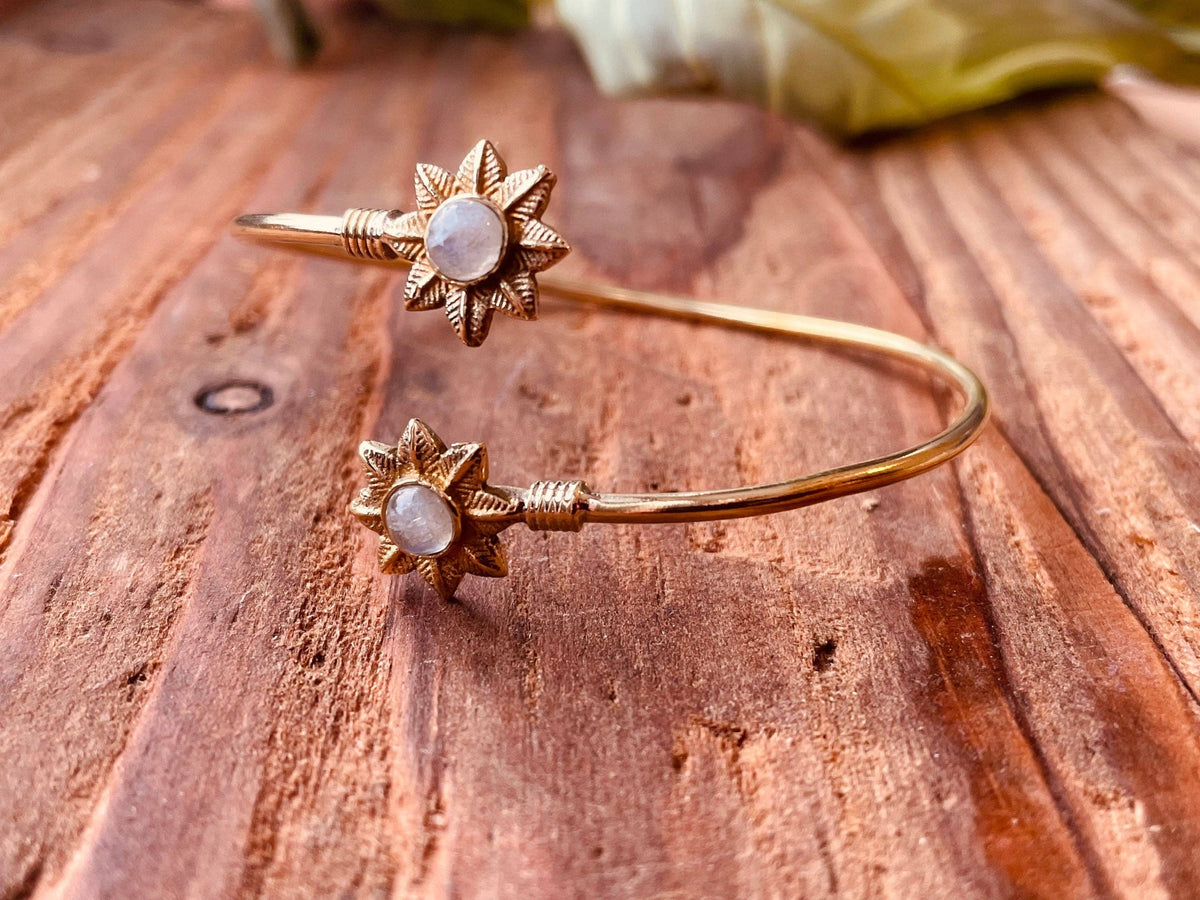 Moonstone Flower Boho Brass Bracelet