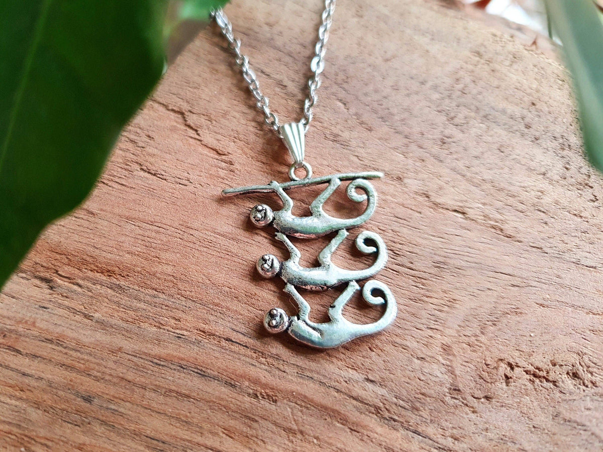 Three Monkeys Silver Necklace