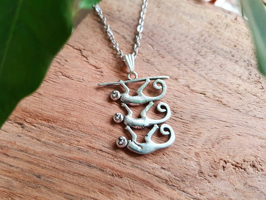 Three Monkeys Silver Necklace