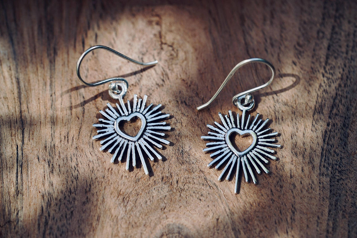 Silver Sacred Heart Earrings, Small Mexican Milagro Inspired Earrings